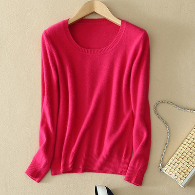 Cashmere Jumper Slim Fit Plus Size Solid Colour Round Neck Rose - Shop at LoveMi