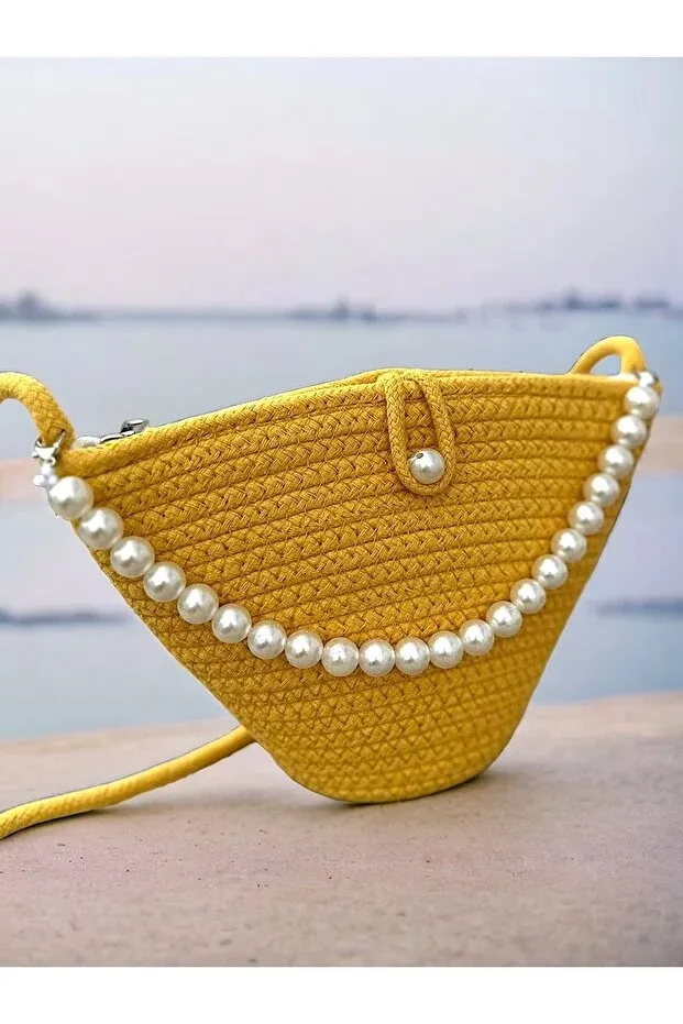 Women Yellow Pearl Design Shoulder Bag Elegant Daily Handbag - Shop at LoveMi
