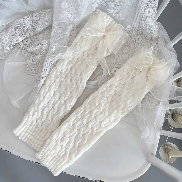 Three Layer Yarn Bow Elephant Leg Socks White - Shop at LoveMi