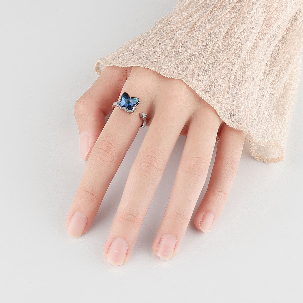 Rotatable Anxiety Pressure Butterfly Sterling Silver Ring