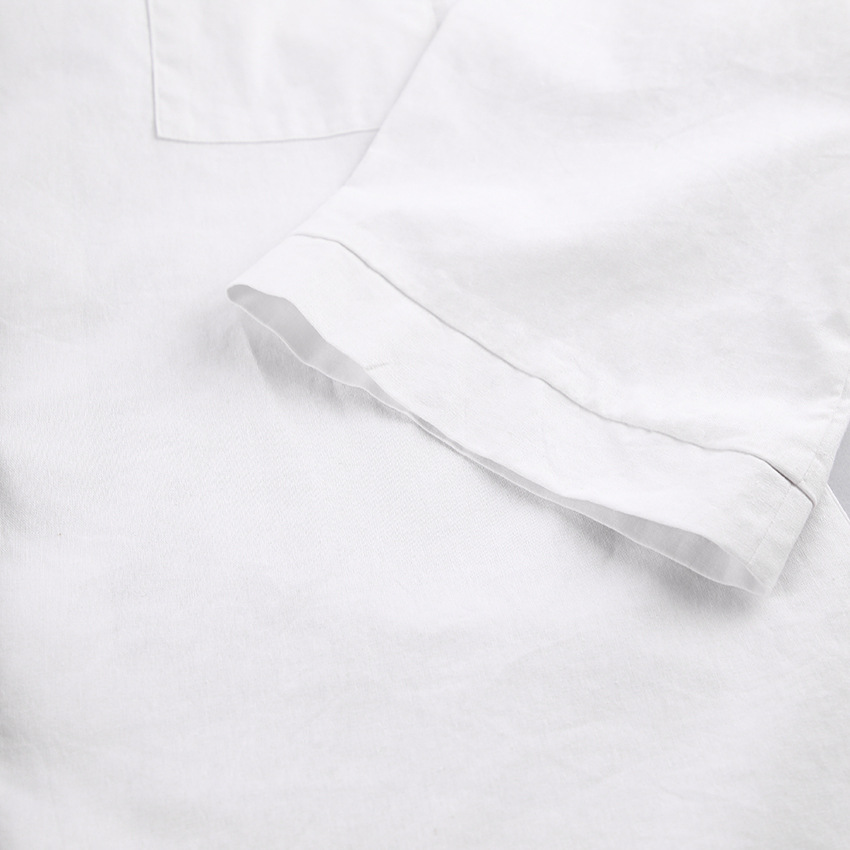 طقم بيجاما قطن كتان خريفية بأكمام طويلة وياقة مفتوحة وشورت واسع