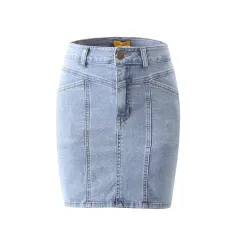 High Waist Slimming Leg Length Stitching Denim Skirt - Light Blue - View 1