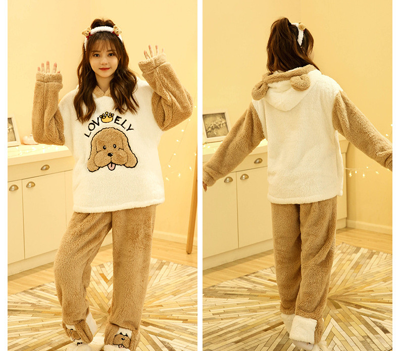 Title 1, Thick Plush Pajamas Set Cute Home Clothes