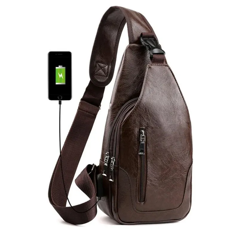 Luxury Brand Messenger Bag Leather Men Chest
