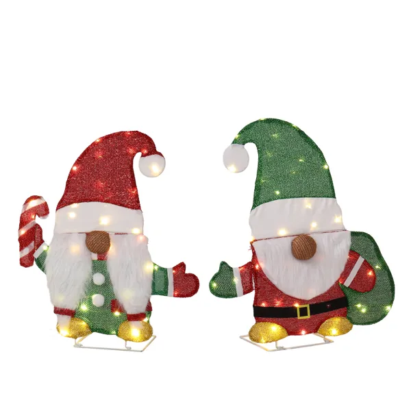 Set Of 2 Lighted Gnome And Candy Cane Christmas Decorations, Pre lit 2D Holiday Decor With 80 Warm White LED Lights For Xmas Outdoor Indoor Decor L... 2Pcs - Shop at LoveMi