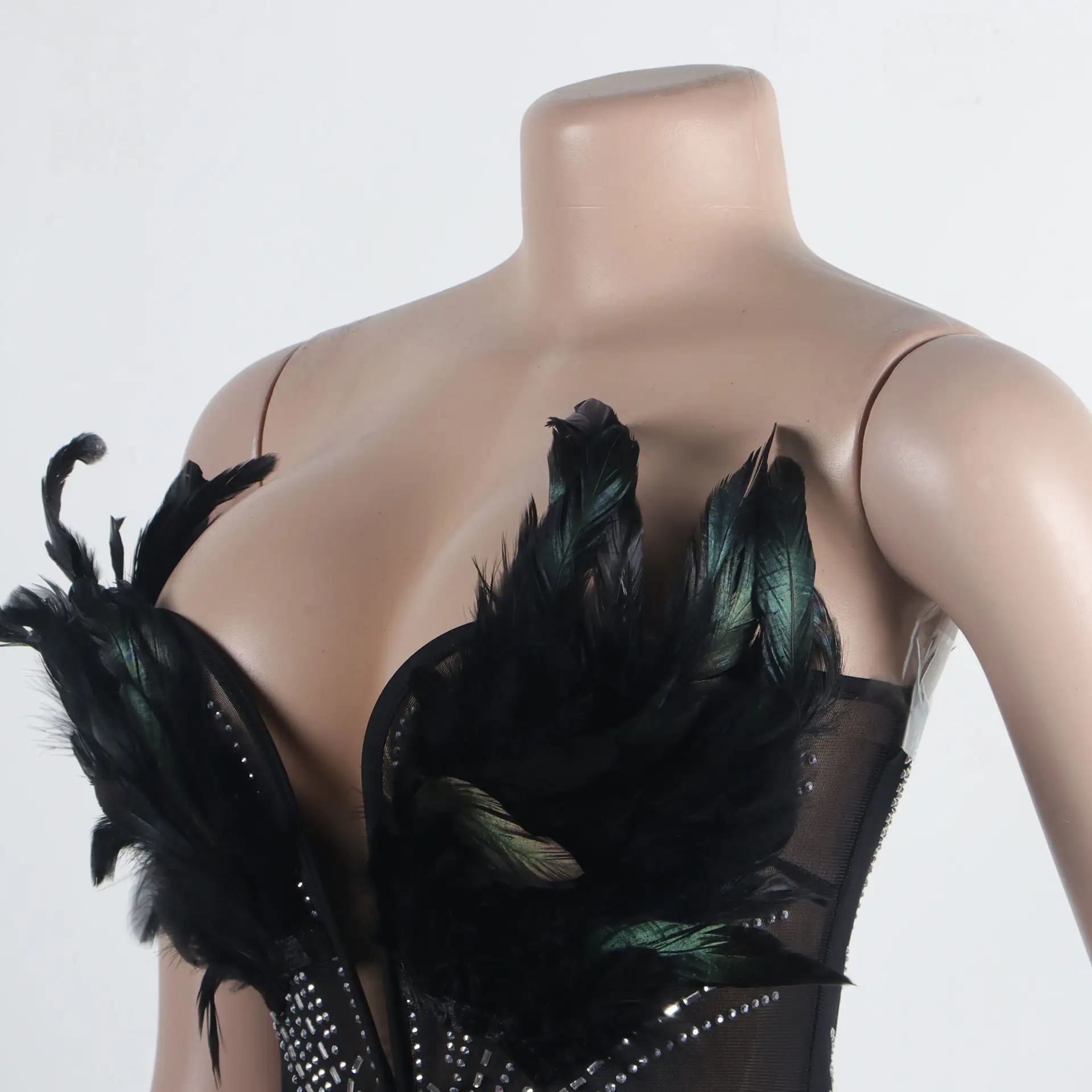Sexy Feather Rhinestone Slim-fit Sheath Sleeveless Jumpsuit