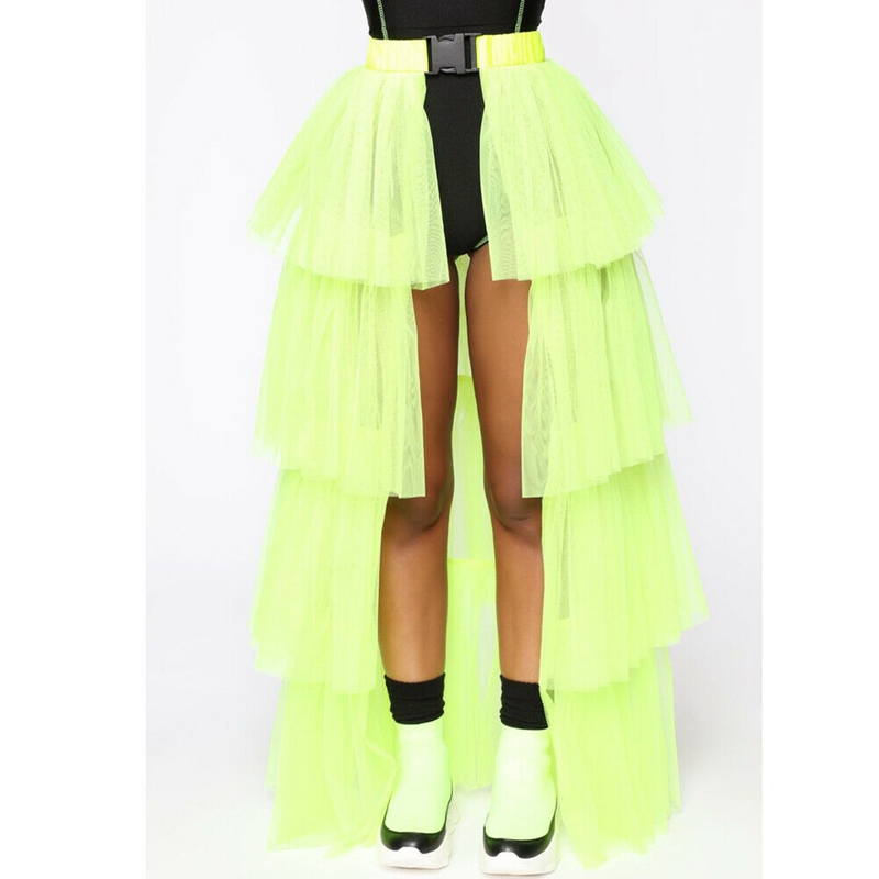 Mesh Stitching See-through Skirt Puffy Casual Umbrella Skirt