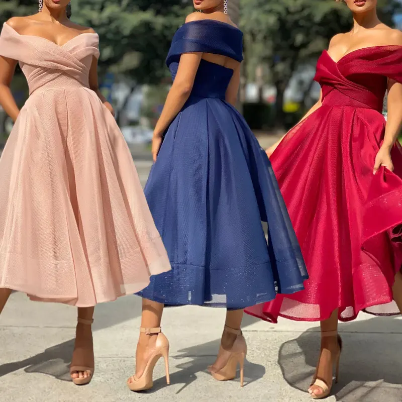 Womens Solid Casual Party Night Dress Club Off Shoulder