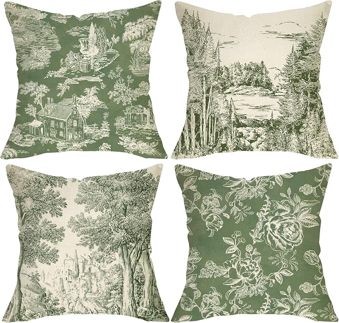 4-Piece French Country Decorative Throw Pillow Covers, 18x18 Inch Farmhouse Style Cushion Covers