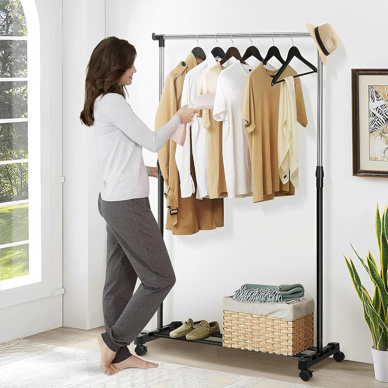 Heavy Duty Metal Single Rail Clothes Garment Hanging Rack Shelf Display Stand