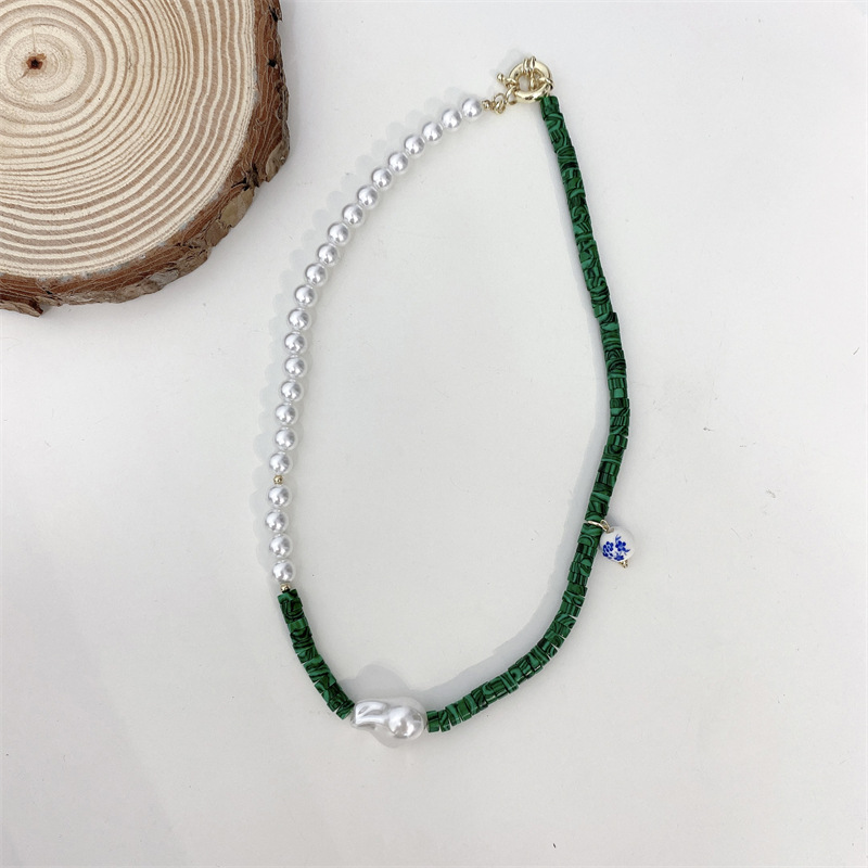 Vacation Style Turquoise Pearl Stitching Clavicle Chain