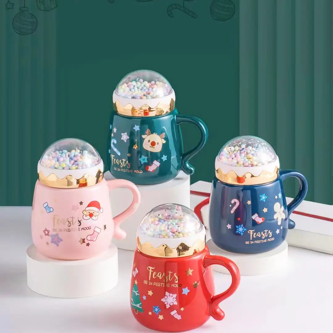 Green Christmas Ceramic Mug With Lid