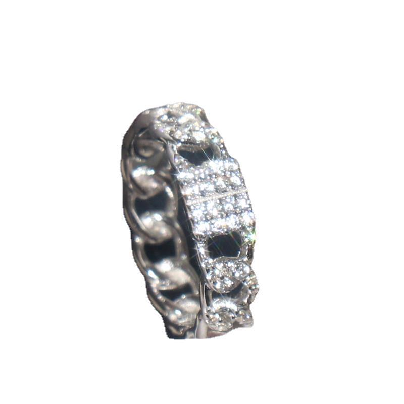 Title 2, S925 Sterling Silver Diamond Chain Ring