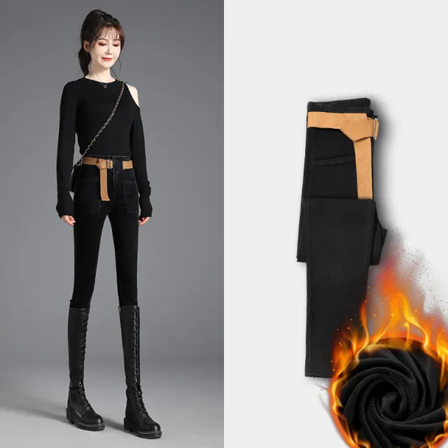 Highly Designed Tight fitting Women's Trousers With Small Feet Black Plus Velvet - Shop at LoveMi