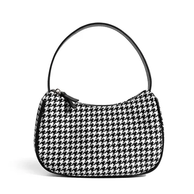 Niche Design Half Moon Shape Stitching Shoulder Bag Lattice Armpit Bag Fashion Baguette Bag Women Black - Shop at LoveMi