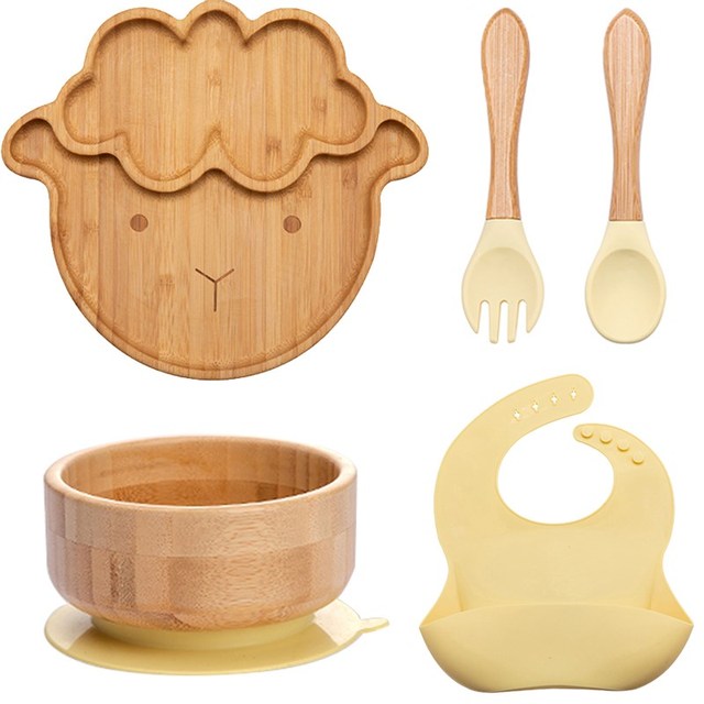 7Pcs Wooden Feeding Tableware Sets Kids Feeding Supplies Bam — foto 17