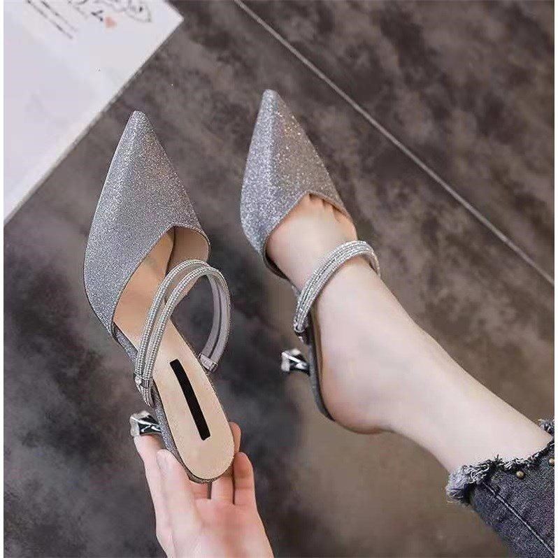 Baotou Sandals Women Stiletto Heels Gun Color 34 - Shop at LoveMi