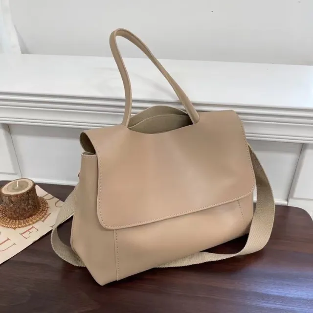 Retro Fashion Soft Leather Messenger Bag Tote Khaki - Shop at LoveMi