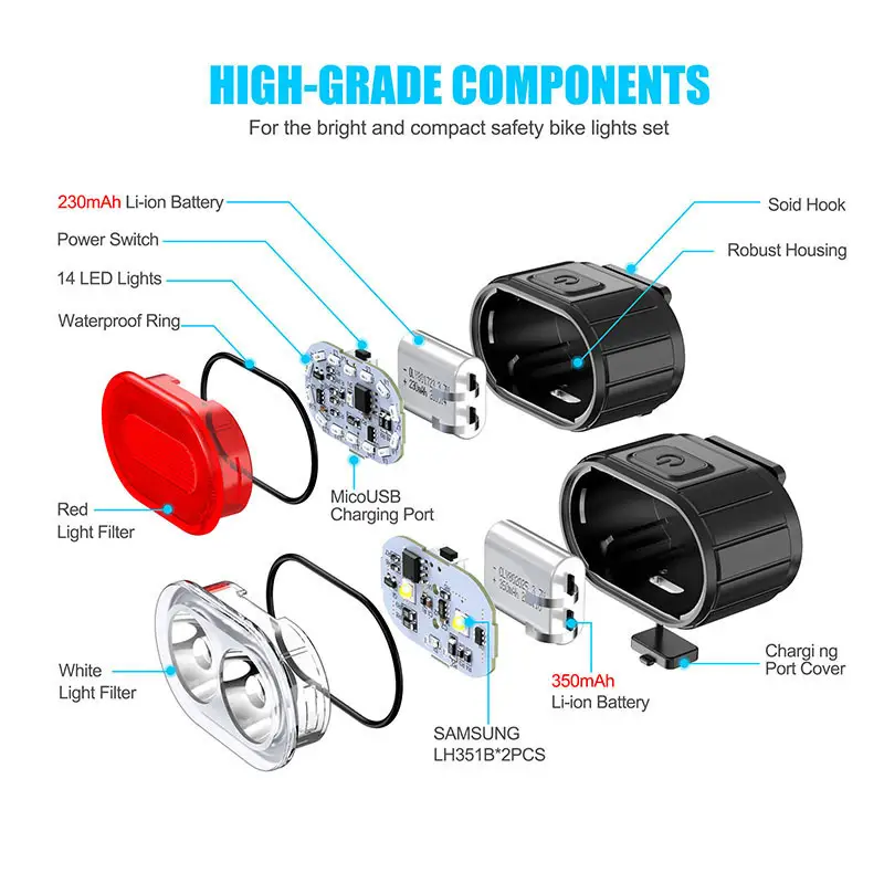 Helmet Road Bike Headlight Tail Light Set