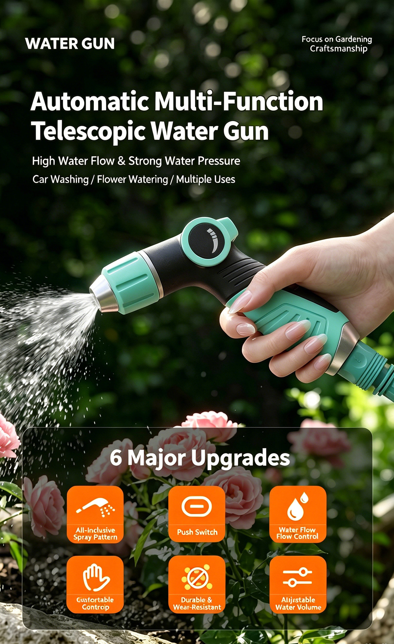 High Pressure Car Wash Nozzle, Household Soft Flush Water Hose Booster Tap, Powerful Spray Gun For Tap Water Floor Cleaning 6