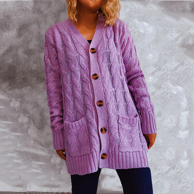 Twist Pocket Long-sleeved Knitted Sweater Cardigan Jacket Women