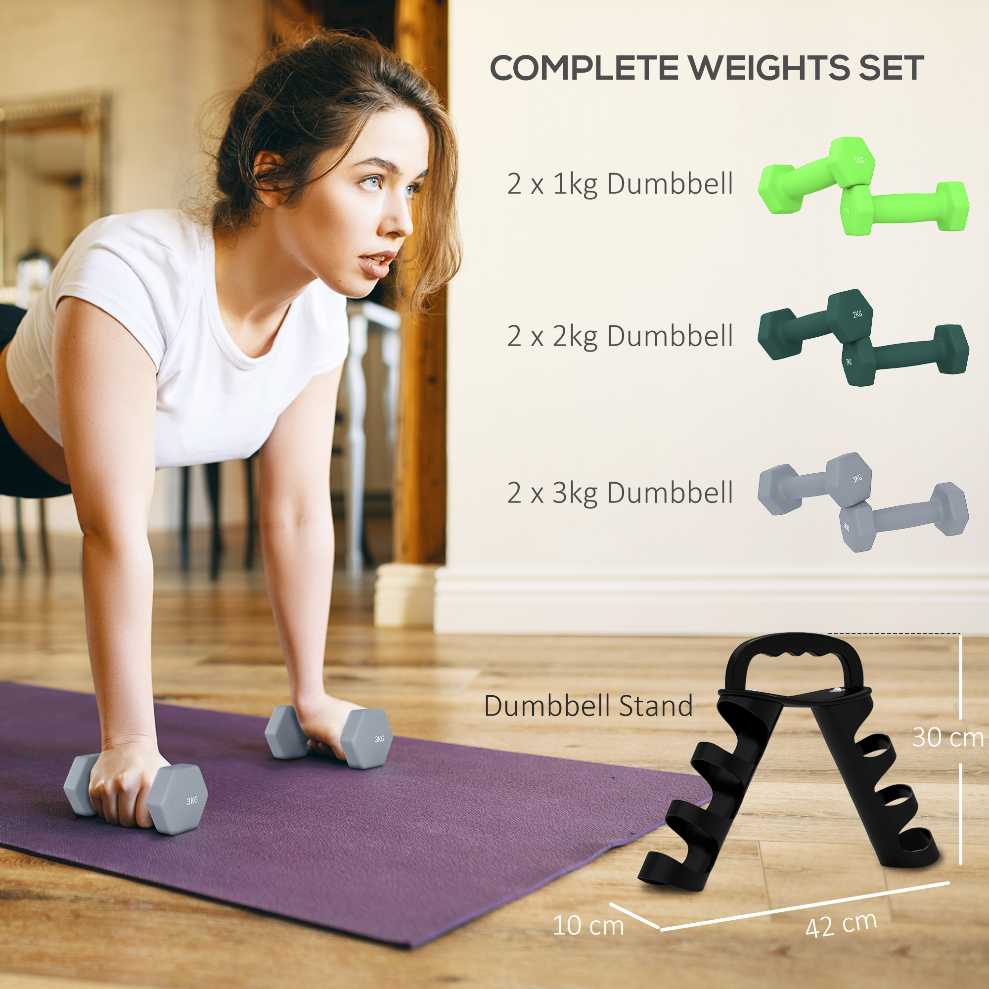 Dumbbell Set With Storage Rack 2 X 1kg, 2 X 2kg, 2 X 3kg — image 4