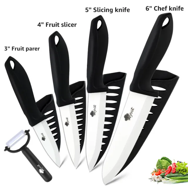 Fivepiece Set Of White Bladed Zirconia Ceramic Knives Black - Shop at LoveMi