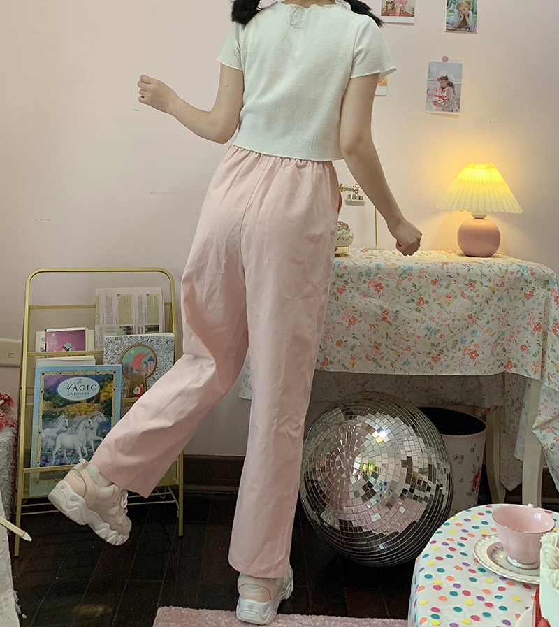 Title 5, Pantalon Large Love Patch Bow StraightStudent D...