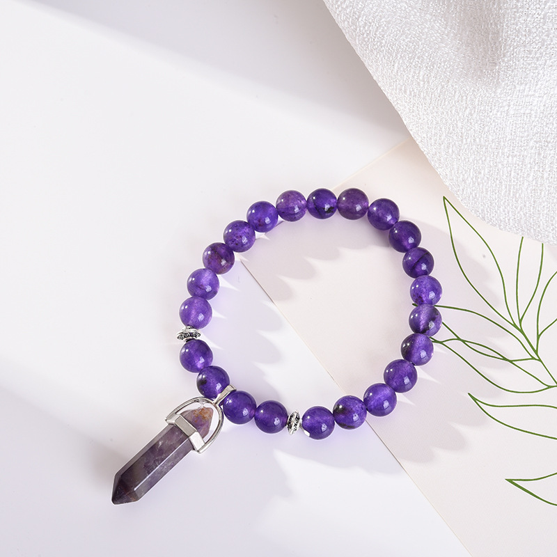 Round Bead Amethyst Powder Crystal Fashion Bracelet