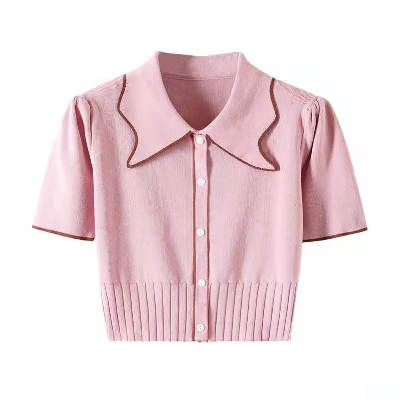 Knitted Puff Sleeve Top With Pit Strip Waist