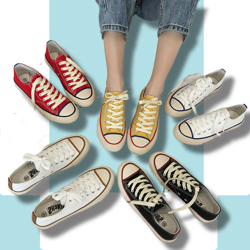 Women's Korean Style Low Top Student White Canvas Shoes