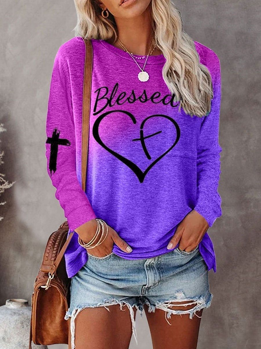 Printed Long Sleeve Loose Urban Casual Letter Pattern Round Neck Pullover Women's Sweater