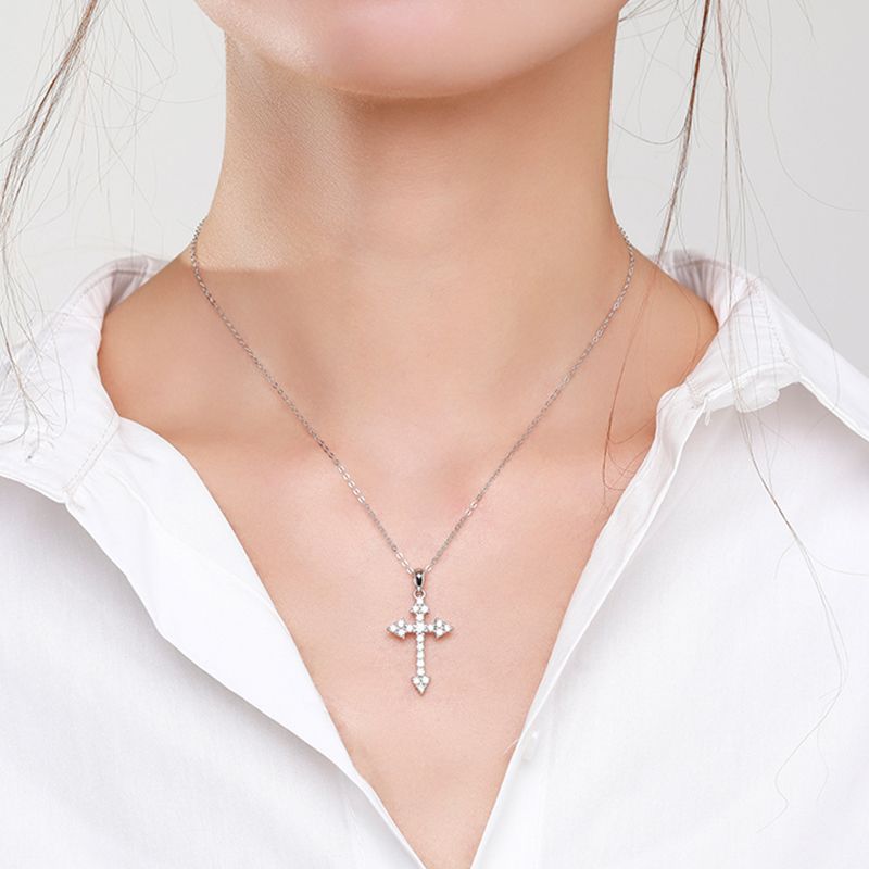 925 Sterling Silver Full Diamond Cross Necklace