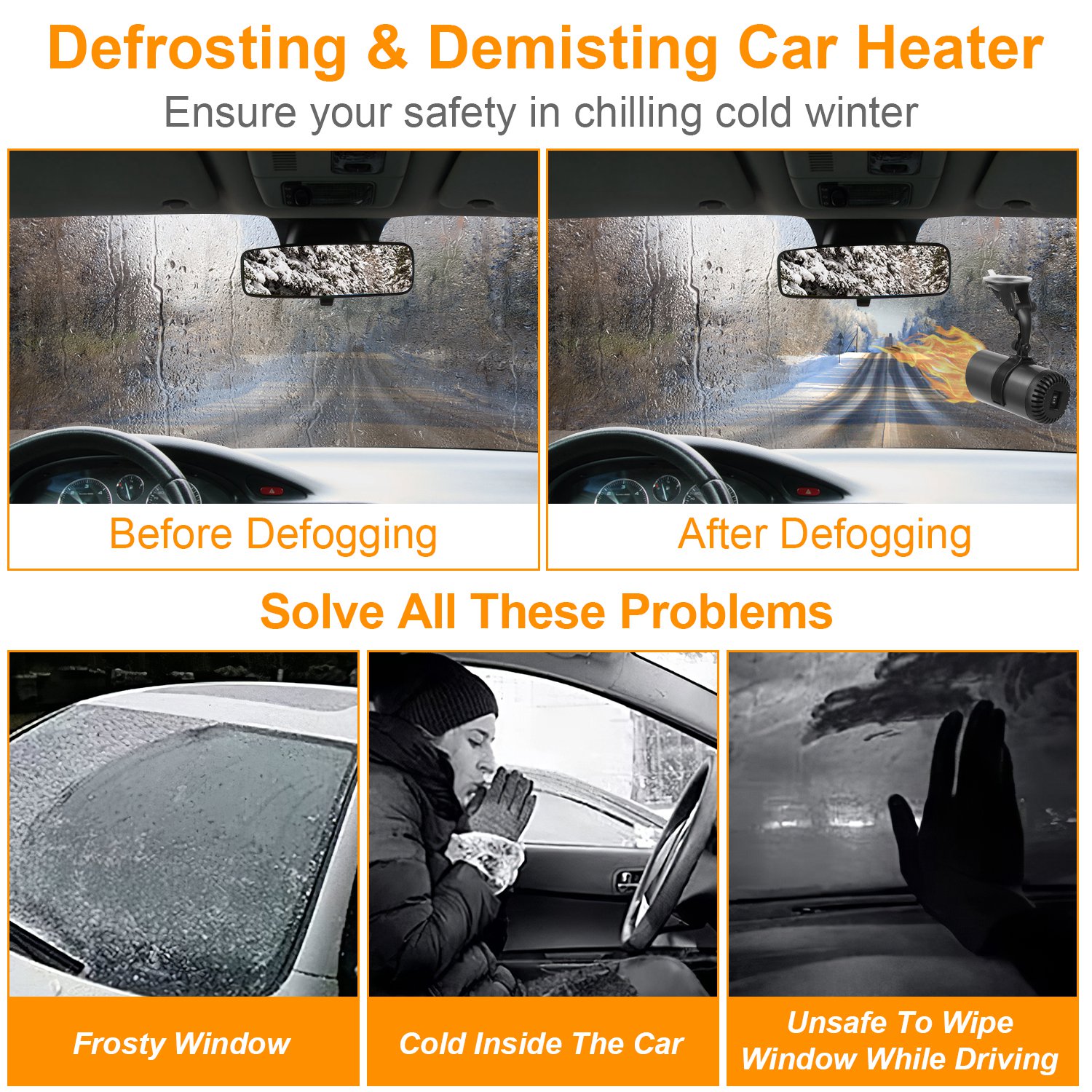 1Pc 12V 150W Or 24V 216W Portable Car Heater 2 In 1 Heating Cooling Fan Rotatable Demister Defroster With 4.92ft Cord — foto 4