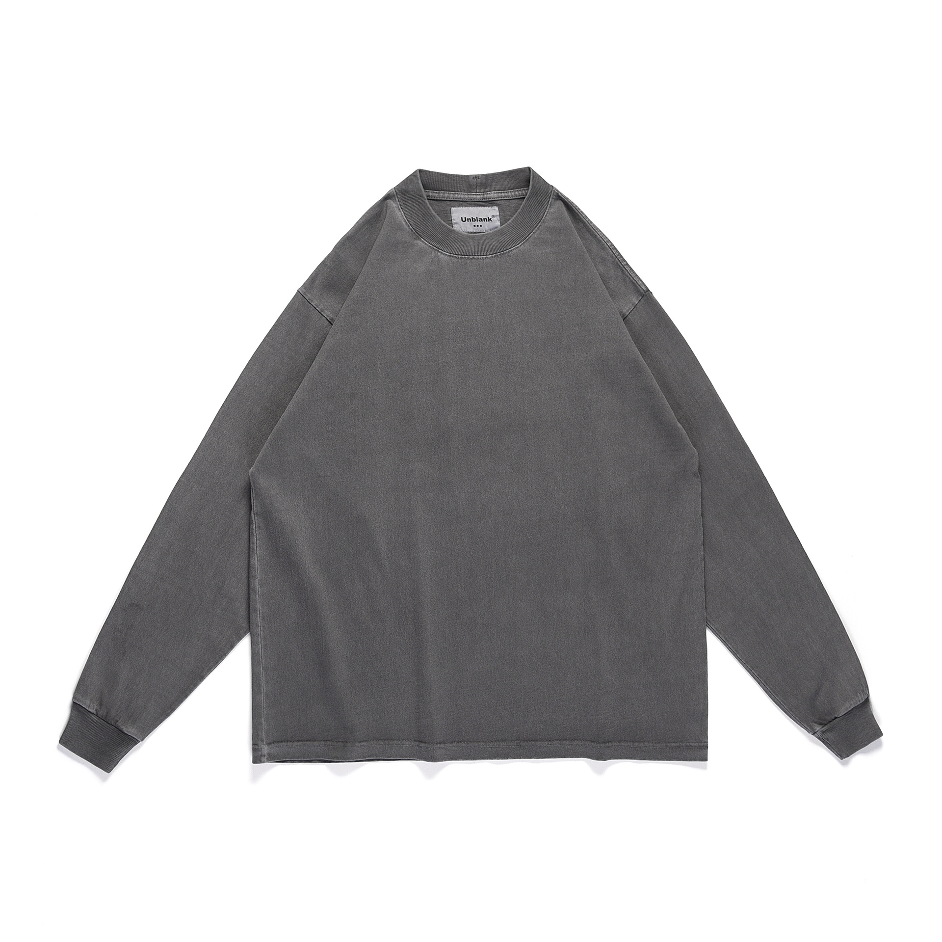 Heavyweight Batik Wash Small Neck Solid Color Long Sleeve TShirt