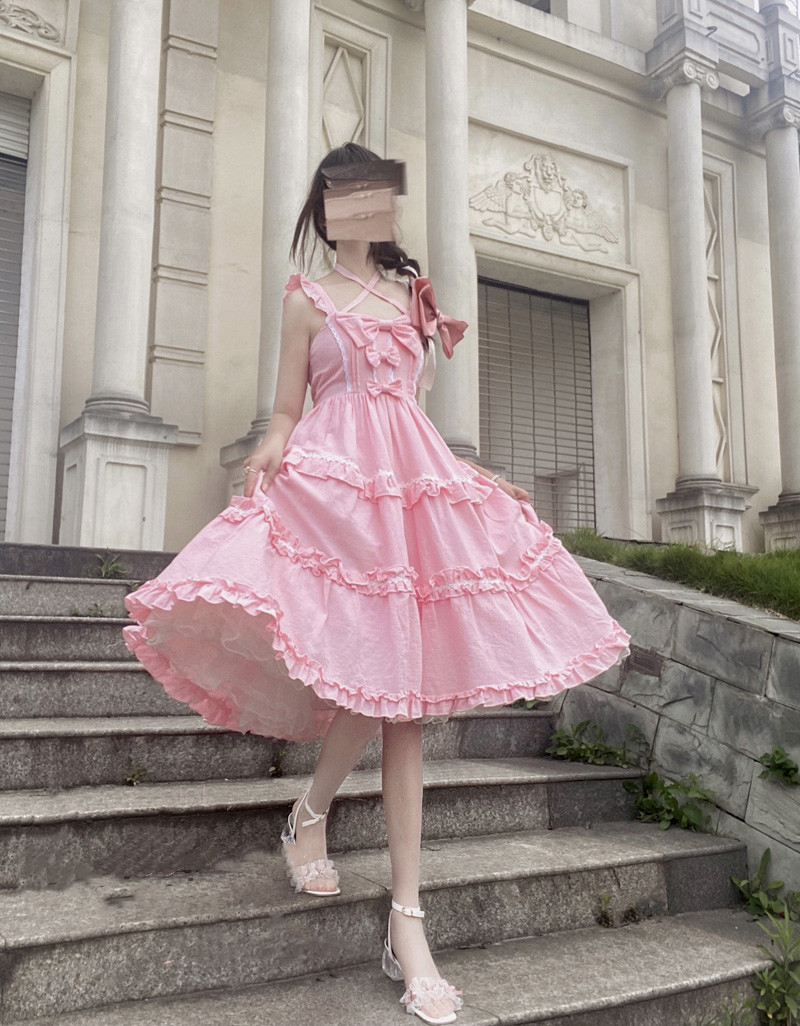 Design Lolita Middle Ages Solid Color Sling Jsk Dress Summer