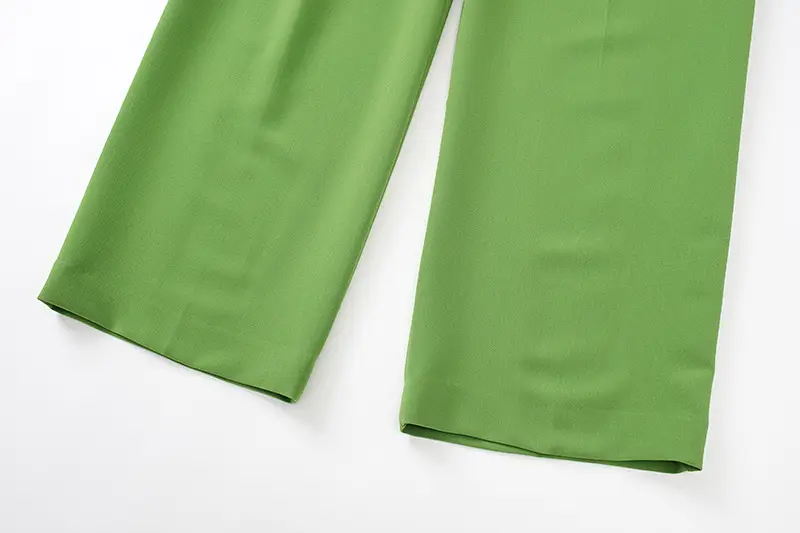 Women's Grass Green Pleated Mid-Rise Long Pants