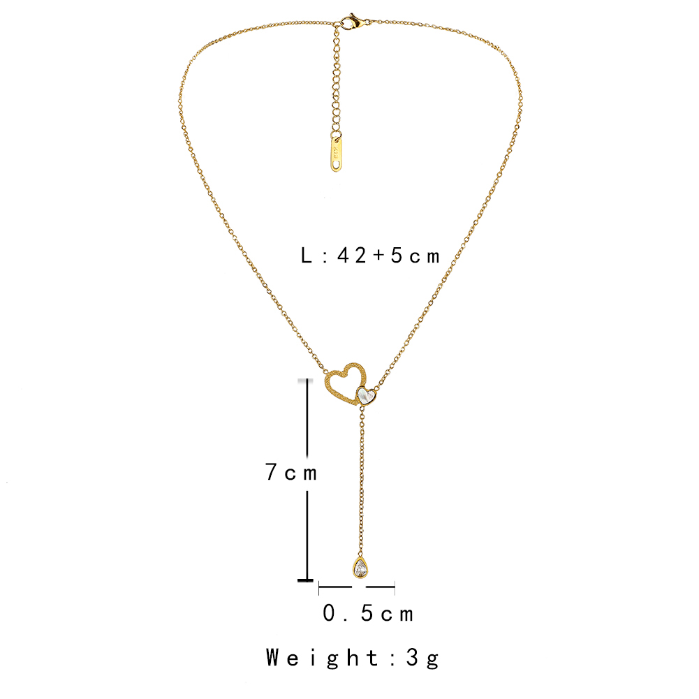 Stainless Steel Single Layer Simple Double Love Shell Adjustable Necklace