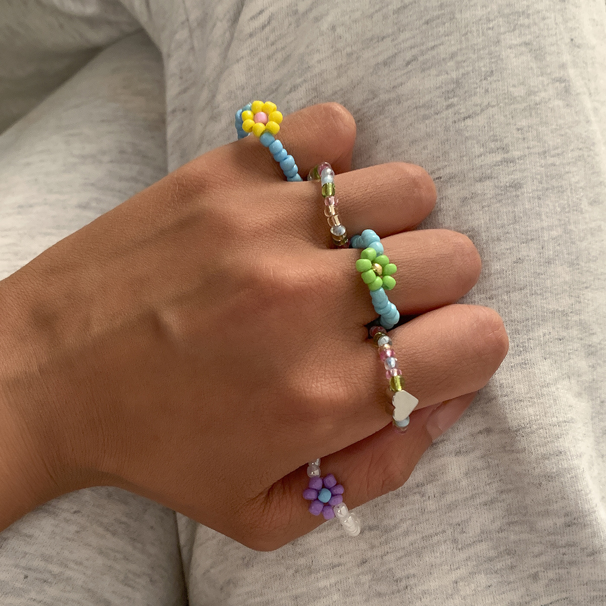 Colorful Ethnic Style Small Daisy Ring Set