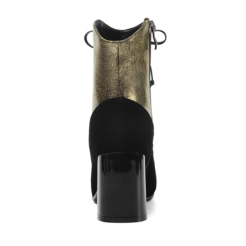 Women's Leather Frosted Thick Heel Square Toe Martin Boots