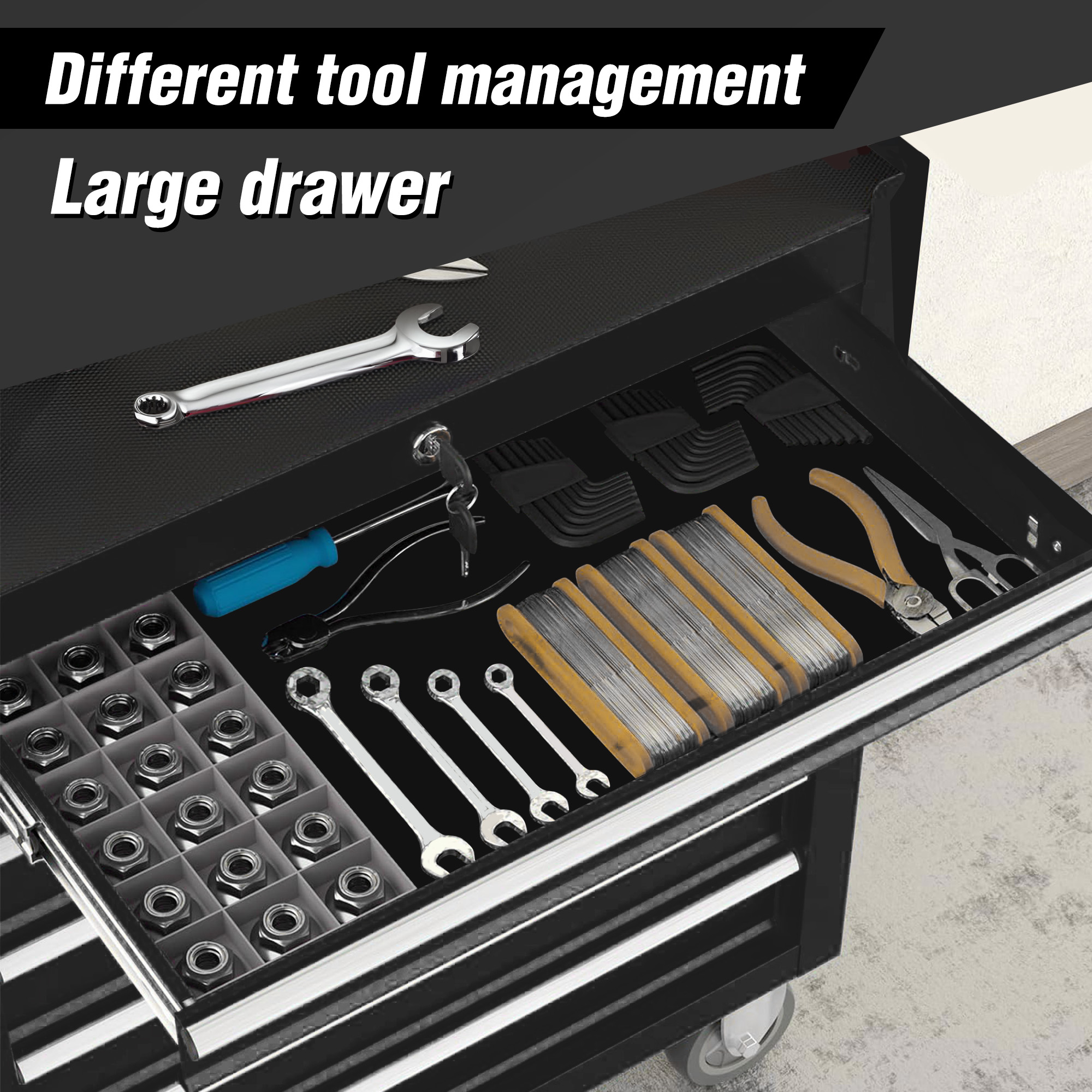 5-Drawer Rolling Tool Chest W Lock & Key, Tool Storage Cabinet With Wheels, Top Cushion & Drawer Liners, Tool Organizer Box For Garage, Warehouse & Repair Shop thumbnail 7