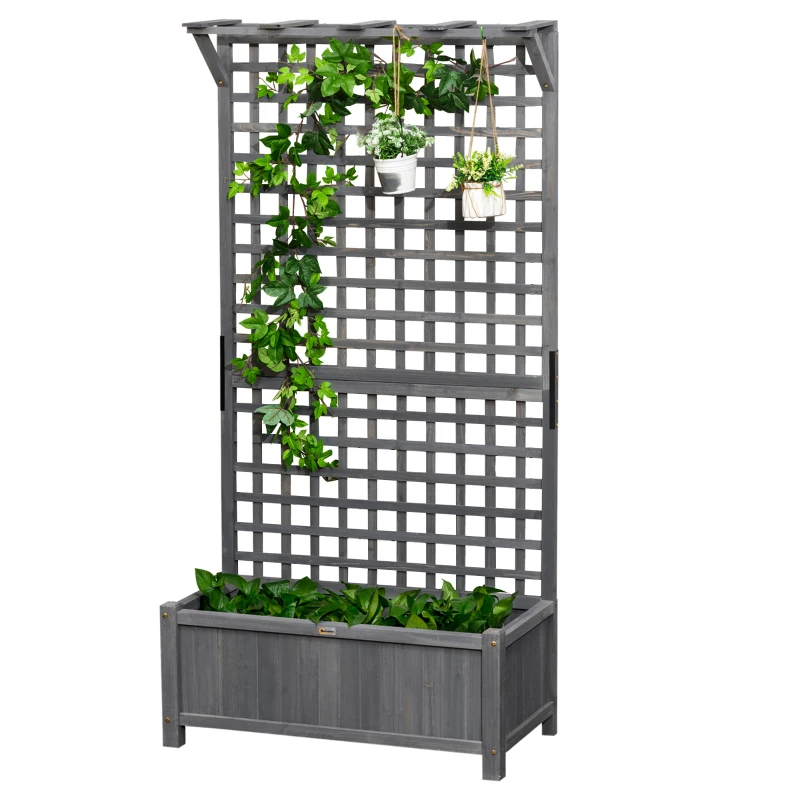 Wood Planter With Trellis For Vine Climbing, Raised Garden Bed, Privacy Screen For Backyard, Patio, Dark Gray