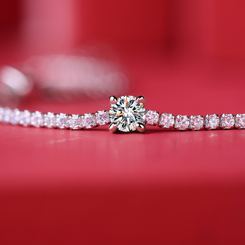 Silver Inlay Moissanite Round Bracelet