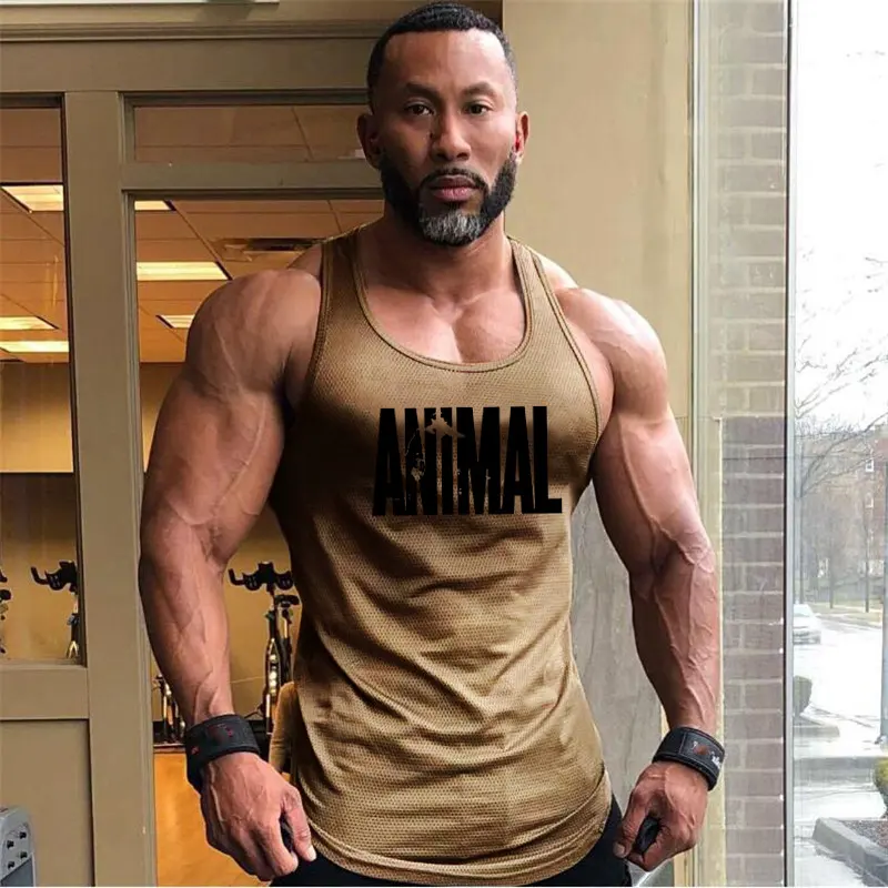 Fitness Men Shirt Slim Fit Vests Mesh Singlets Muscle
