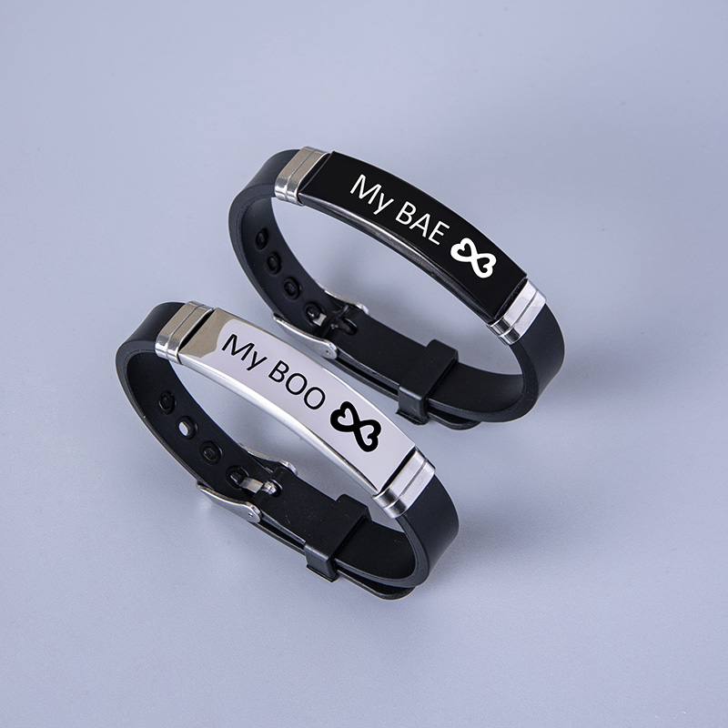 Black Silver Stainless Steel My BAE My BOO Love Heart Infinity Couple Bracelet