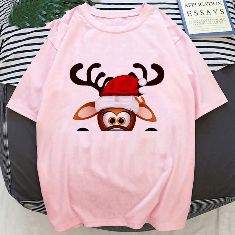 Title 4, Cartoon Santa Christmas Deer Print T Shirt