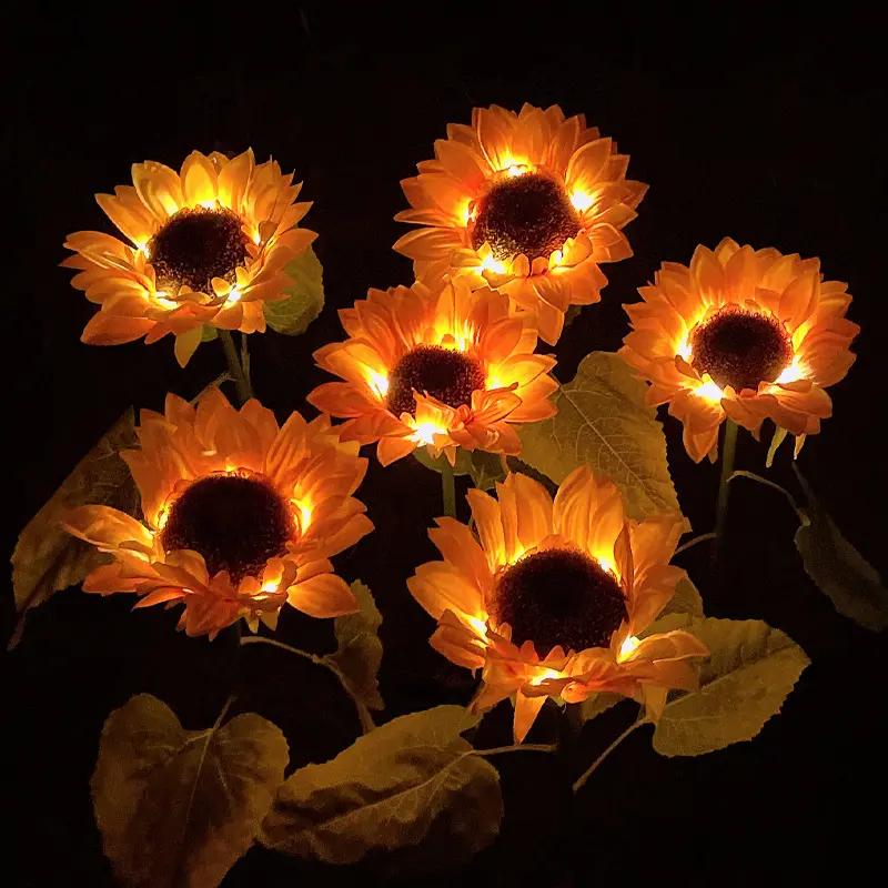 Led Solar Sunflower Three Head Lawn Garden