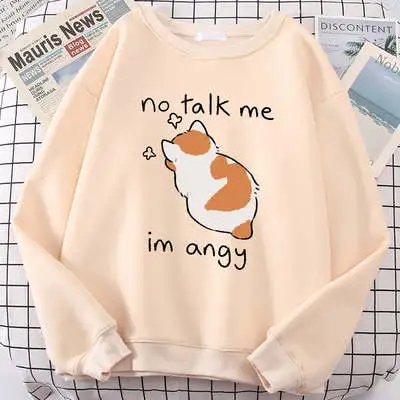 Chic Casual No Flattering Cat Print Crew Neck Sweatshirt Khaki - Shop at LoveMi