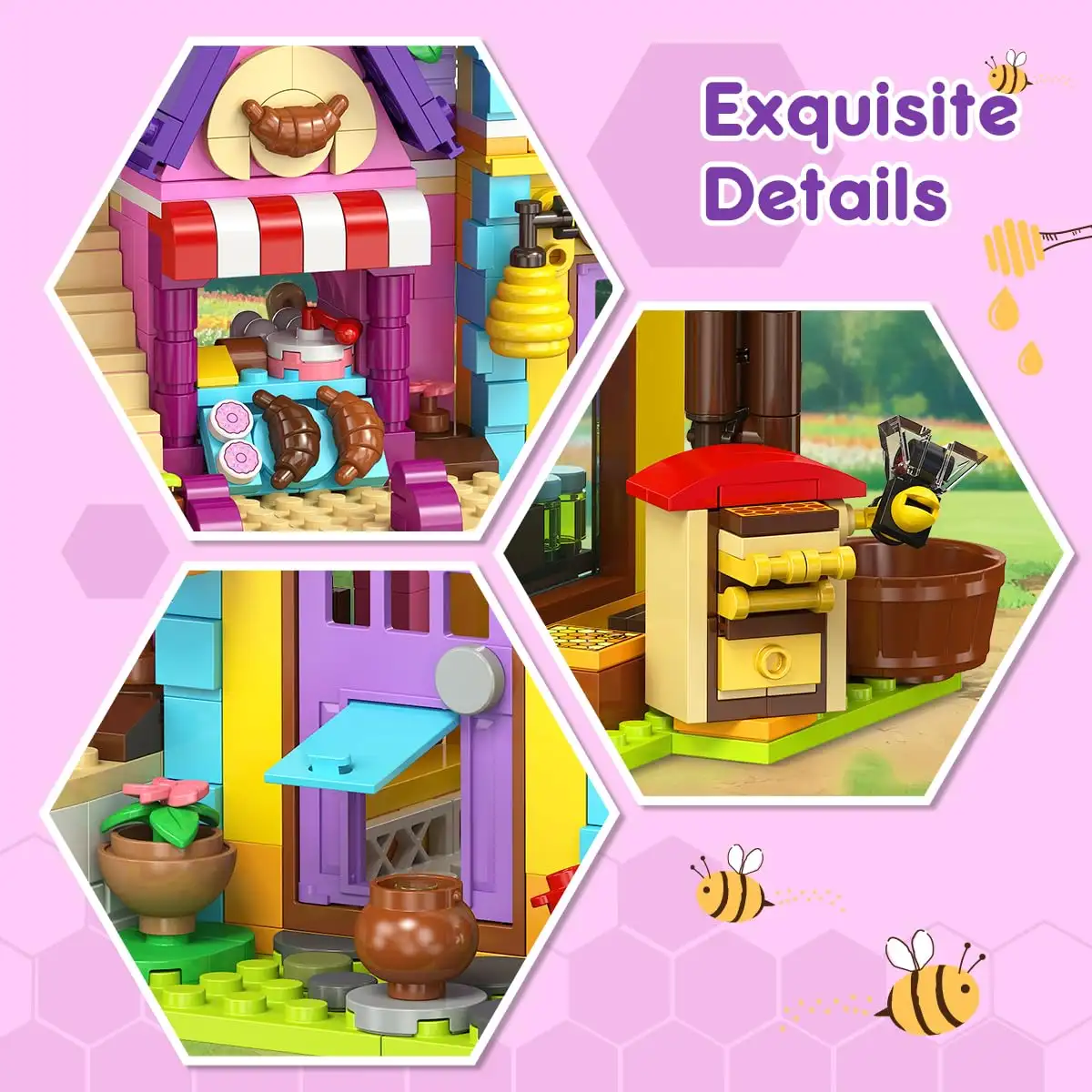 HOGOKIDS Beekeeping & Bakery House Building Toy With LED Light - 1084PCS Friends Girls Baking Building Set With Honey Workshop, Pretend Play Birthday For Kid Gi