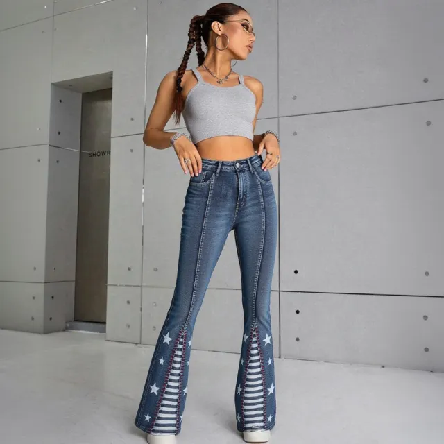 Women High Waisted Star Patchwork Flare 4th Of July Outfits For Women Bell Bottom Denim Pants For Curvy Girls Slim Fit Curve Enhancing Soft Stretch... Light Blue - Shop at LoveMi